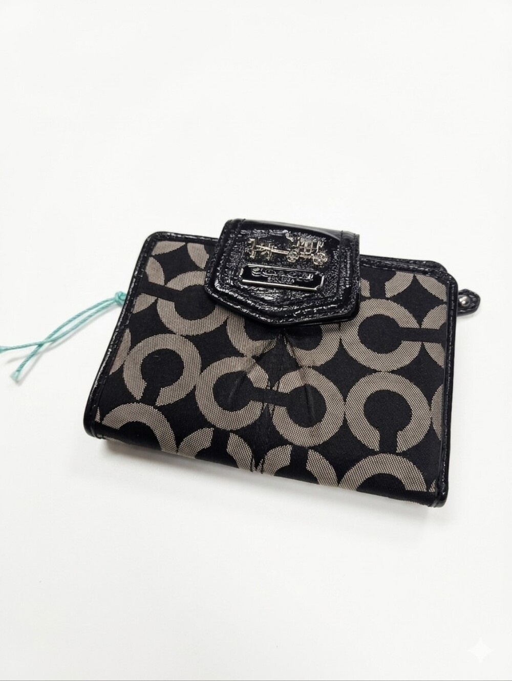 Coach Black Signature Jacquard Pleated Compact Bifold Wallet Vintage Y2k - Picture 1 of 8